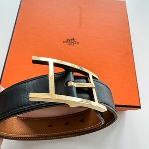 Hermes Quentin Behapi Reversible Leather Gold Hardware Belt 65 X-Small w/COA!